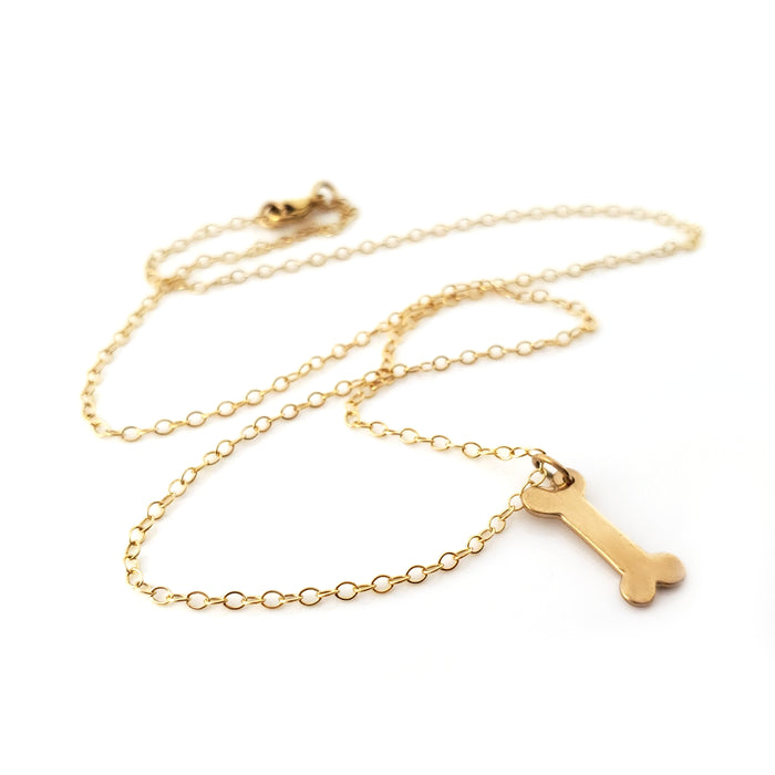 Dog Bone Charm 14k Gold Filled Dainty Necklace - Gift for Her