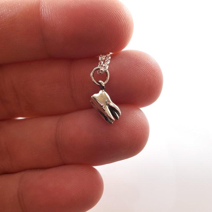 Tiny Tooth Molar Charm Necklace - Sterling Silver Necklace