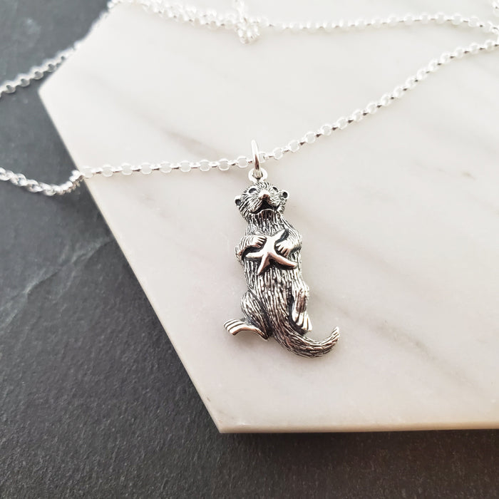 Sea Otter Charm - Sterling Silver Necklace - Gift for Her