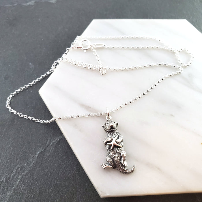 Sea Otter Charm - Sterling Silver Necklace - Gift for Her