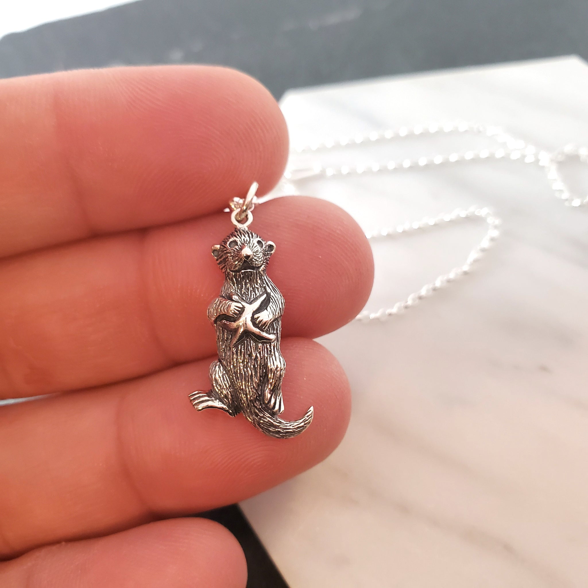 Sea Otter Charm Sterling Silver Necklace Gift for Her