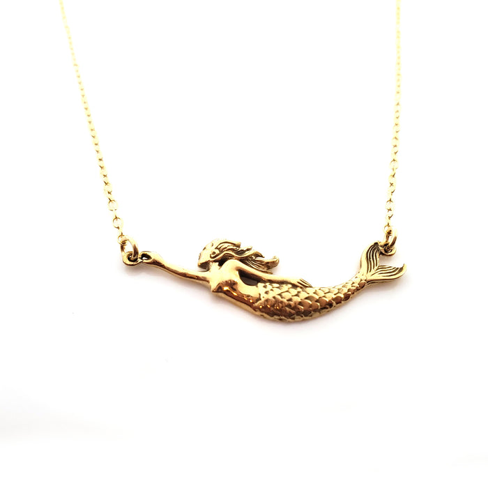 Mermaid Connector Charm Necklace - Dainty 14k Gold Filled Jewelry