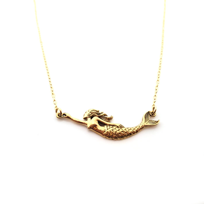 Mermaid Connector Charm Necklace - Dainty 14k Gold Filled Jewelry