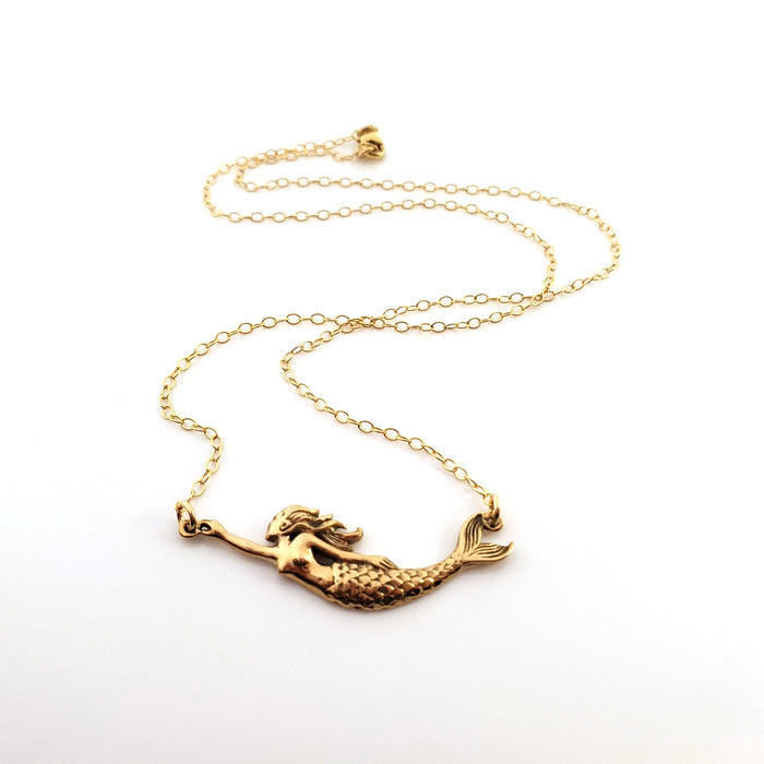 Mermaid Connector Charm Necklace - Dainty 14k Gold Filled Jewelry