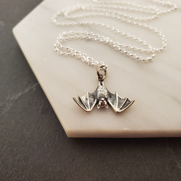 Bat Charm Necklace - Dainty Sterling Silver Jewelry