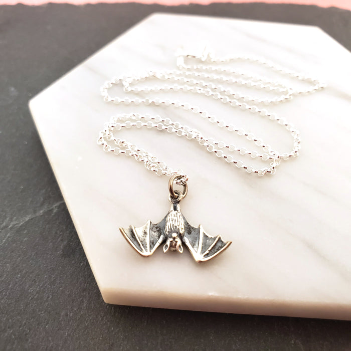 Bat Charm Necklace - Dainty Sterling Silver Jewelry