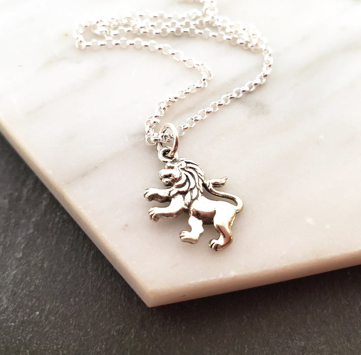 Lion Charm - Sterling Silver Necklace - Gift for Her