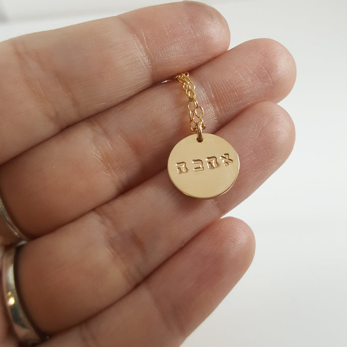 Hebrew Love Disk 14k Gold Filled Necklace