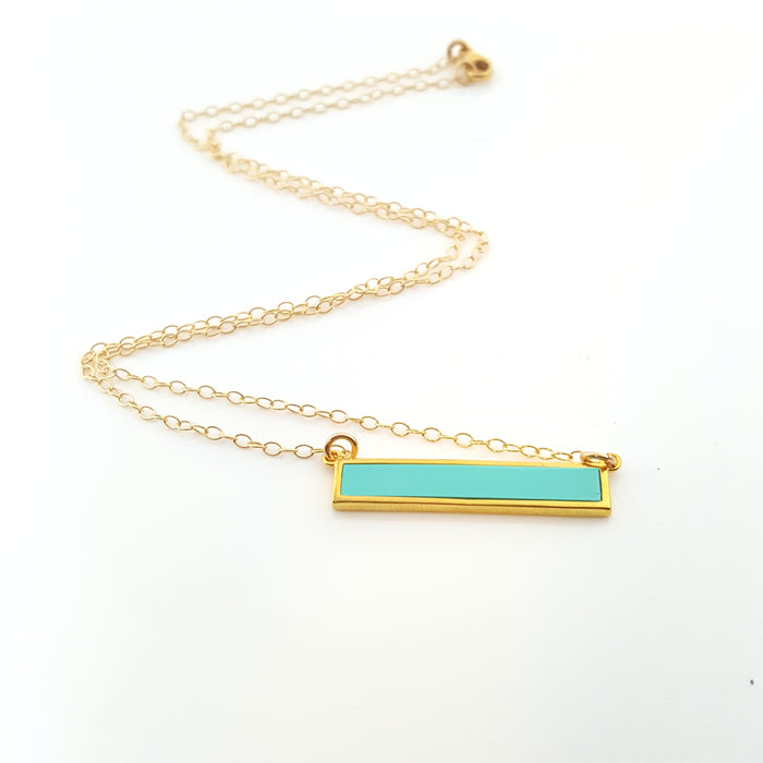 Turquoise Bar Necklace - Dainty 14k Gold Filled Jewelry