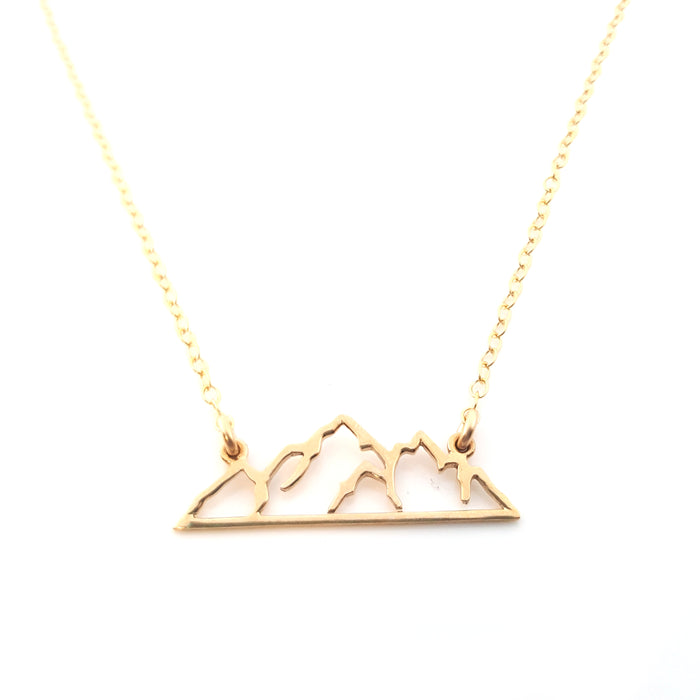 Mountain Bar Charm - Dainty 14k Gold Necklace