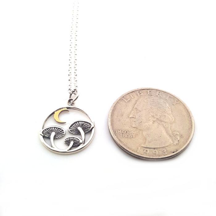 Mushroom with Bronze Moon Charm Necklace - Sterling Silver Jewelry