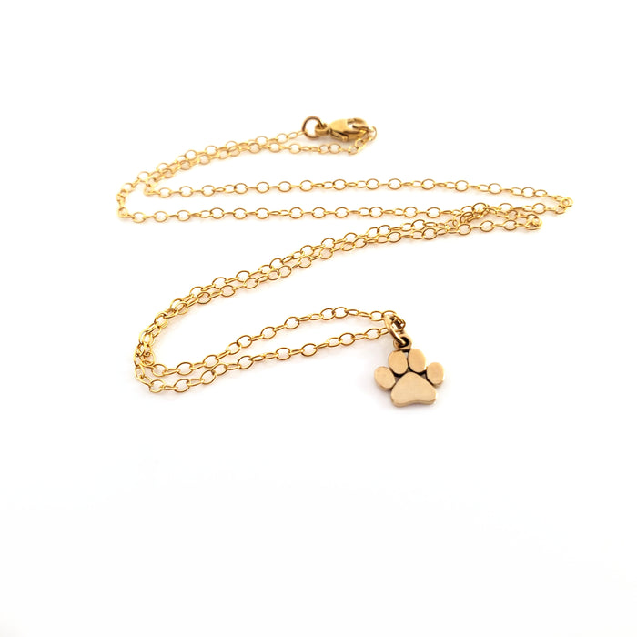 Paw Print Gold Charm Necklace - Dainty 14k Gold Filled Jewelry