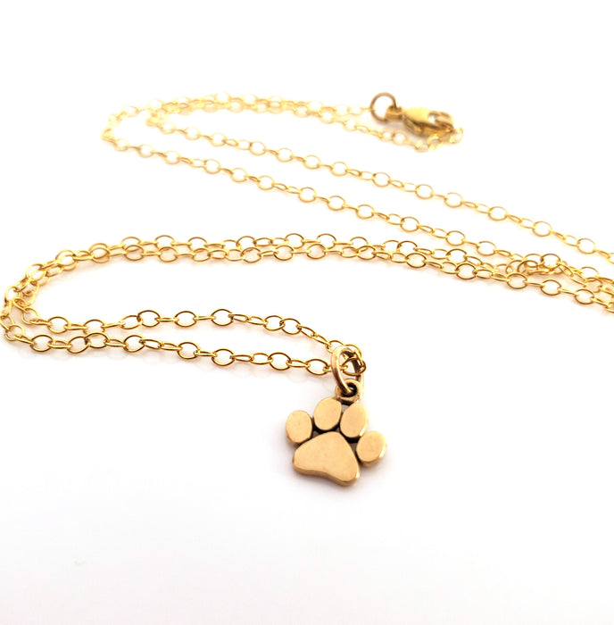 Paw Print Gold Charm Necklace - Dainty 14k Gold Filled Jewelry