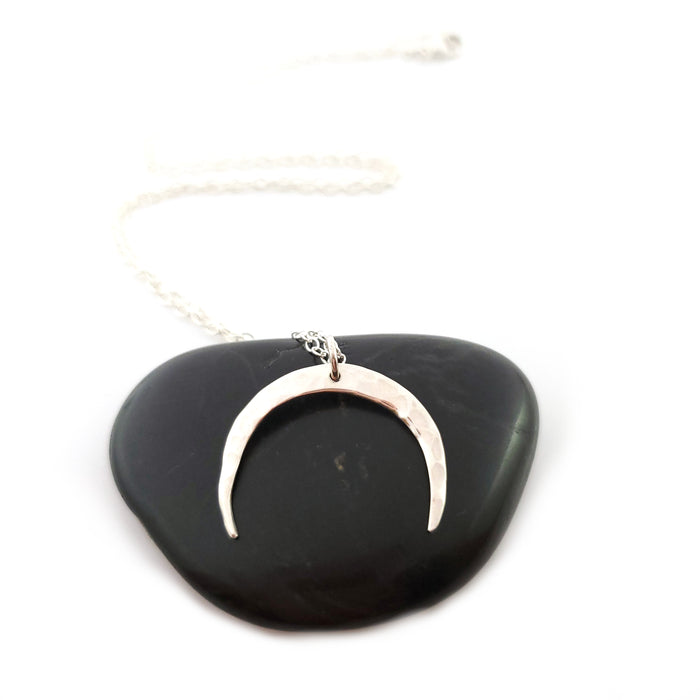 Hammered Crescent Moon Necklace - Sterling Silver Jewelry