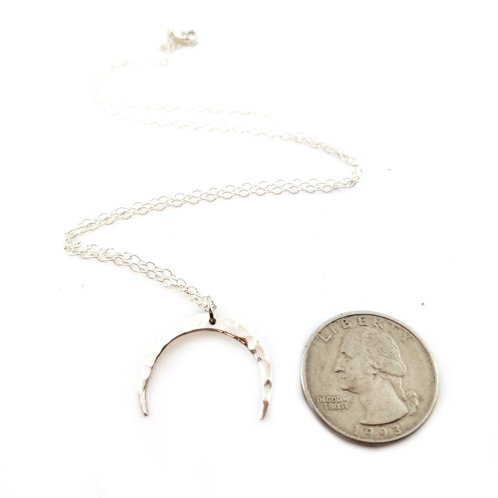 Hammered Crescent Moon Necklace - Sterling Silver Jewelry