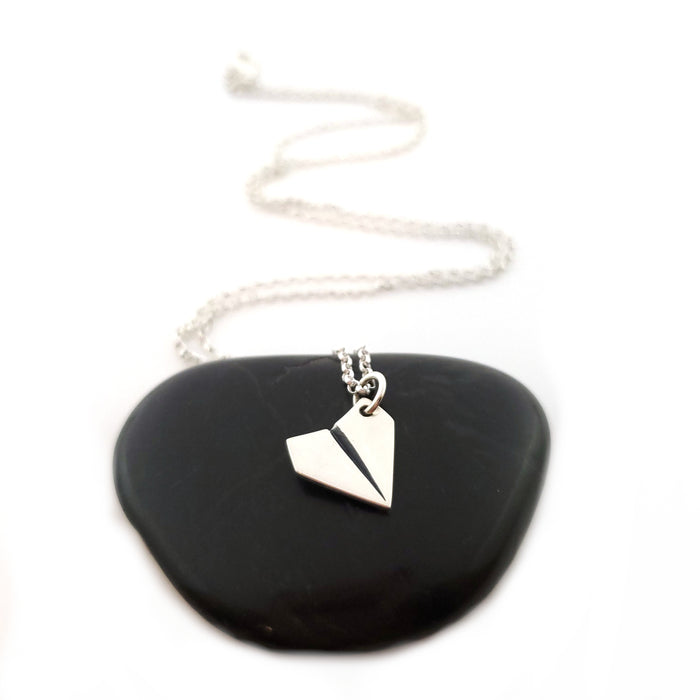 Paper Airplane Necklace - Sterling Silver Jewelry