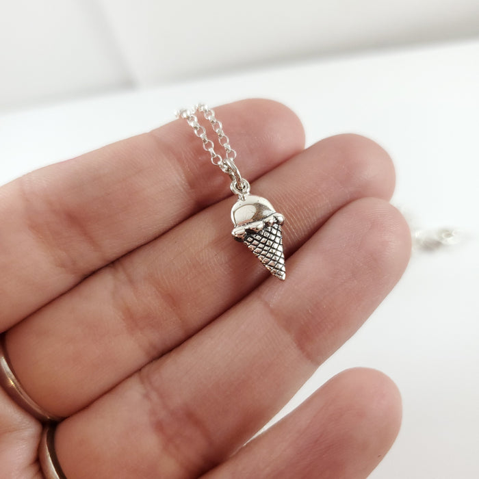 Ice Cream Cone Necklace - Tiny Sterling Silver Ice Cream Necklace - Simple Jewelry - Everyday Necklace - Gift for Her