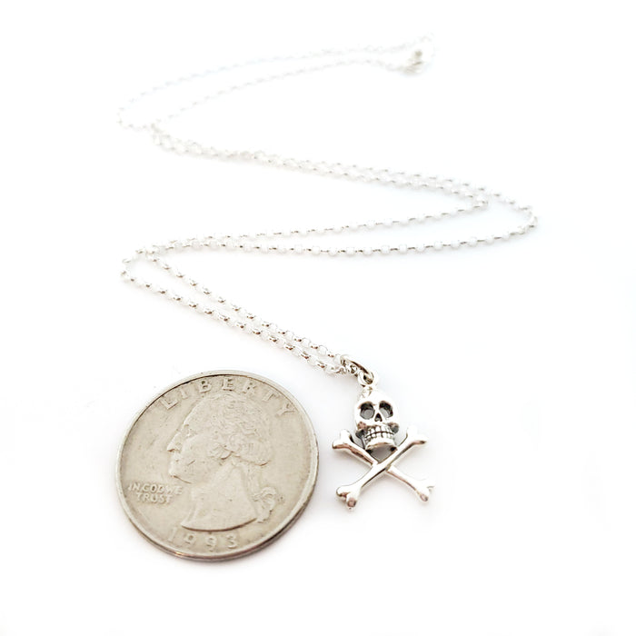 Skull and Crossbones Necklace - Sterling Silver Jewelry