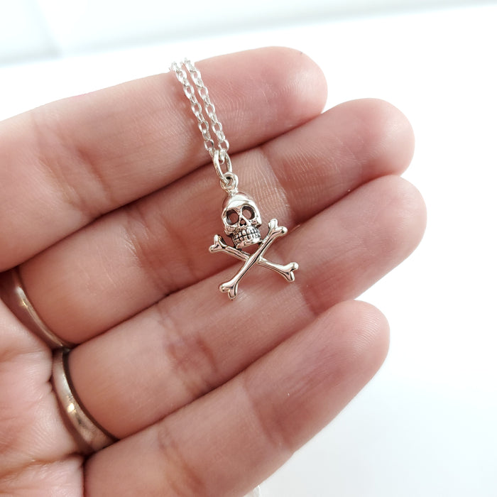 Skull and Crossbones Necklace - Sterling Silver Jewelry