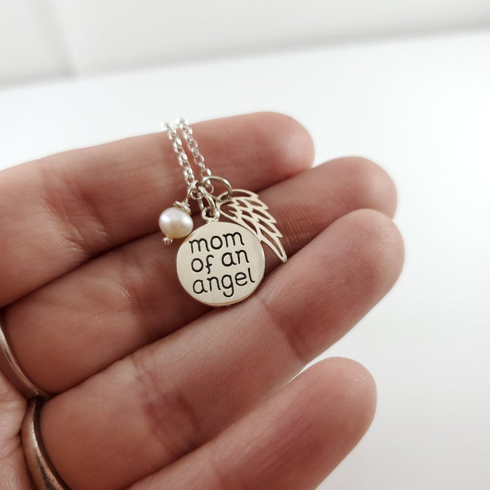 Mom of an Angel Necklace - Sterling Silver Jewelry - Miscarriage Memorial