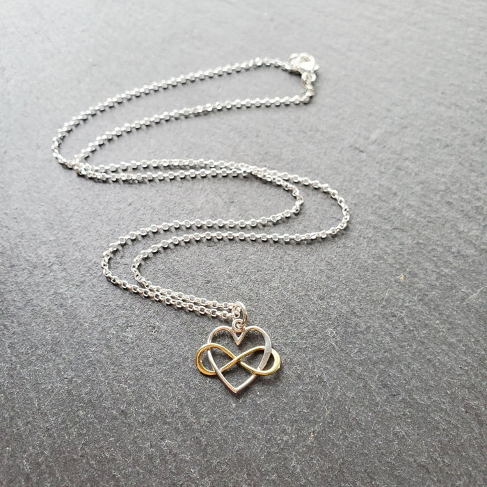 Infinity Heart Charm with Bronze Infinity Necklace - Sterling Silver Jewelry