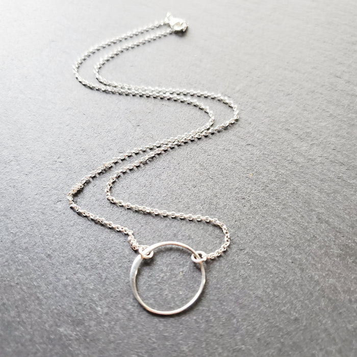 Hammered Circle Charm Necklace - 925 Sterling Silver Jewelry