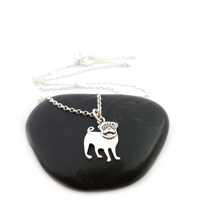 Pug Charm Necklace - Sterling Silver Jewelry