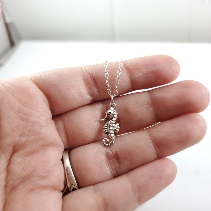 Seahorse Charm Necklace - Sterling Silver Jewelry