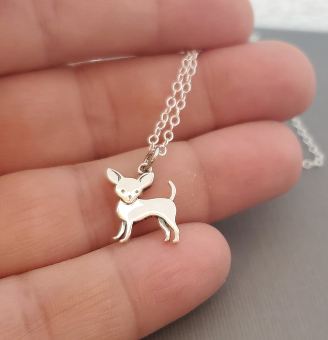 Chihuahua Charm Tiny Sterling Silver Necklace