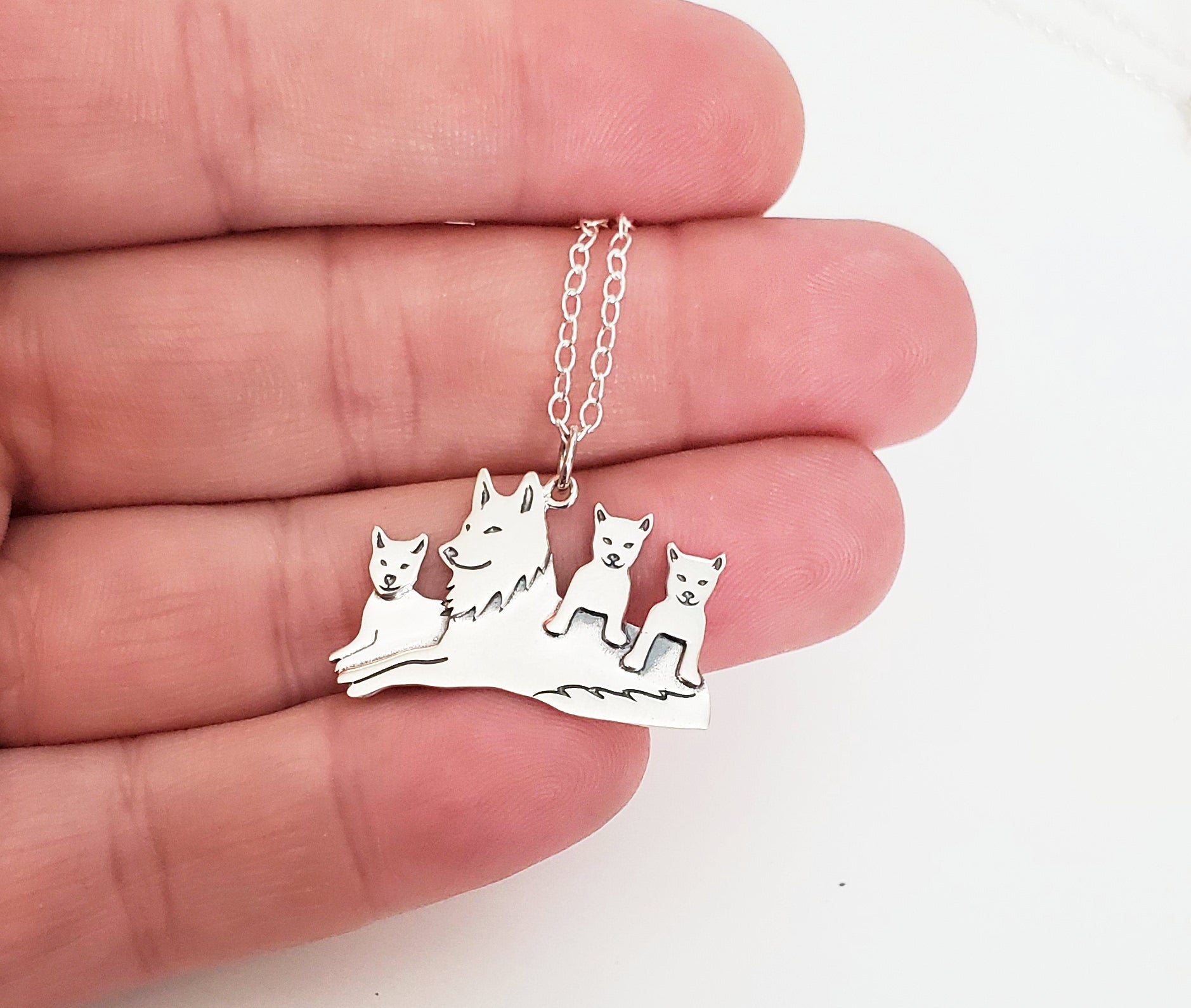 Mama Wolf and Pubs Charm Sterling Silver Necklace CYDesignStudio