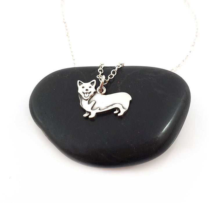 Corgi Dog Charm Necklace - Sterling Silver Jewelry