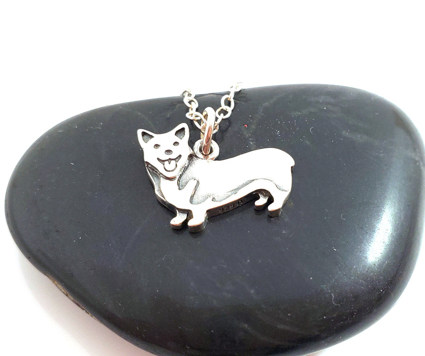 Corgi Dog Charm Necklace - Sterling Silver Jewelry