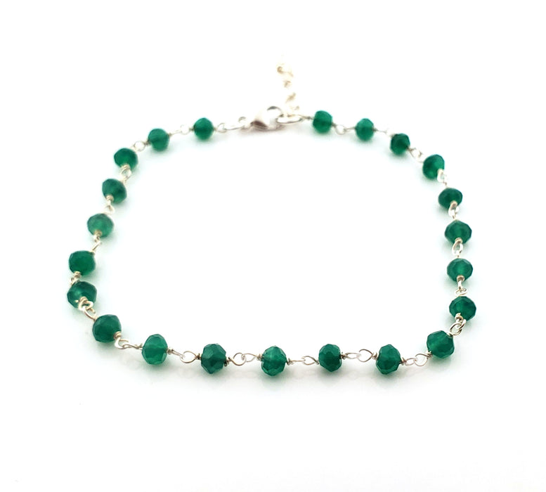 Green Onyx Gemstone Layering Bracelet - Wire Wrapped Chain Bracelet