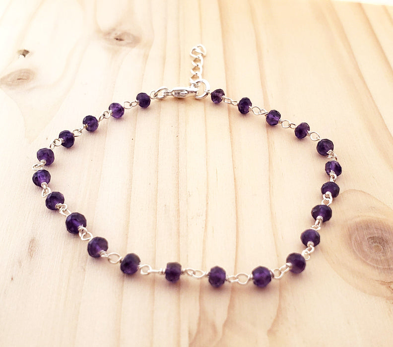 Amethyst Gemstone Sterling Silver Layering Bracelet