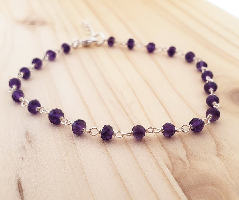 Amethyst Gemstone Sterling Silver Layering Bracelet