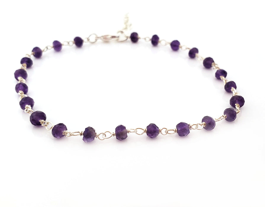 Amethyst Gemstone Sterling Silver Layering Bracelet