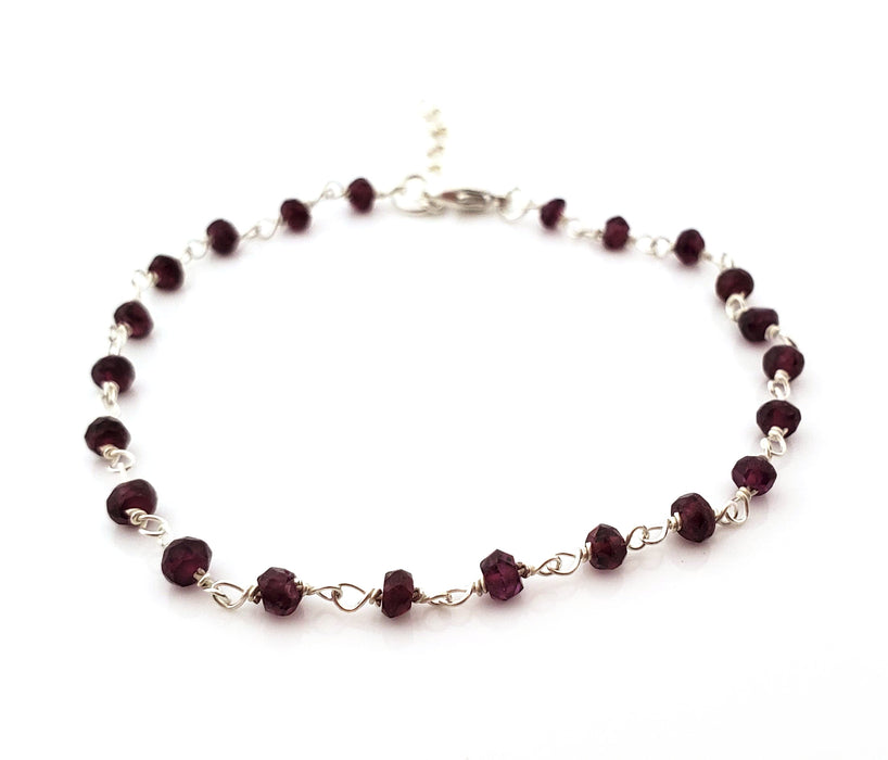 Garnet Gemstone Wire Wrapped Sterling Silver Bracelet