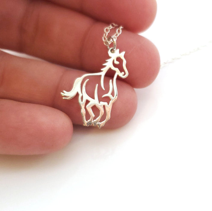 Horse Charm Equestrian Sterling Silver Necklace - Gift for Her