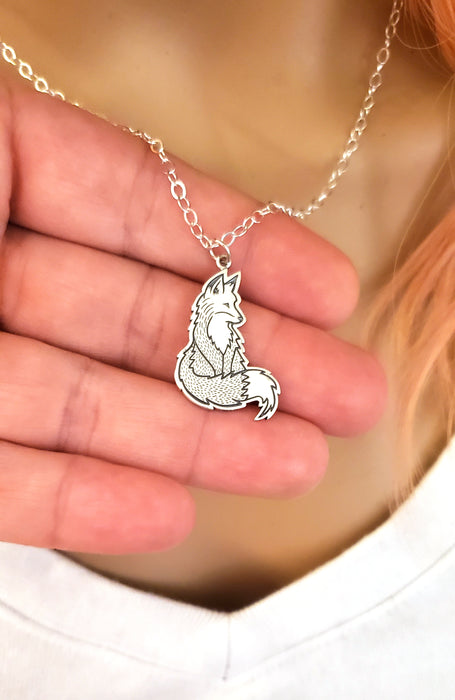 Realistic Fox Charm Sterling Silver Necklace