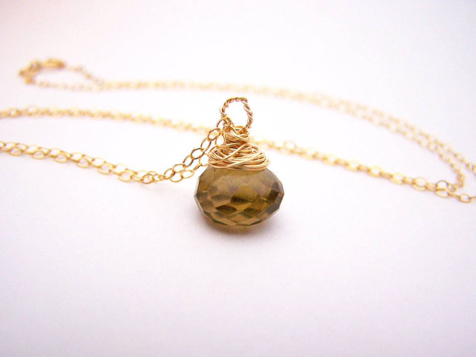 Smoky Topaz Gemstone - Gold Filled Necklace - Simple Jewelry