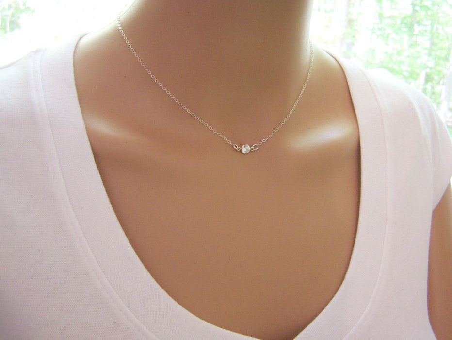 Tiny Diamond Sterling Silver Choker Necklace