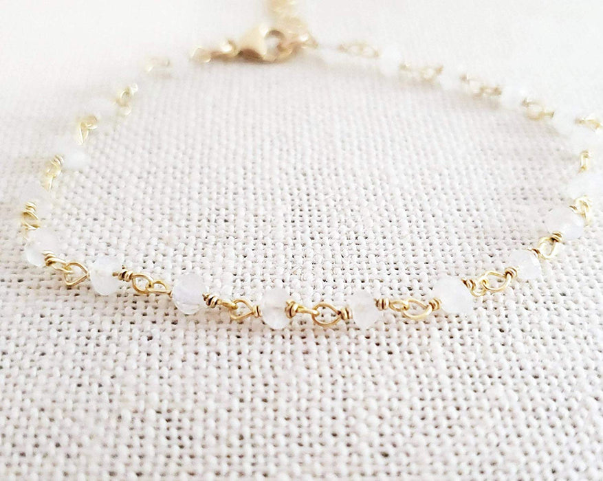 White Moonstone Gemstone 14k Gold Filled Bracelet