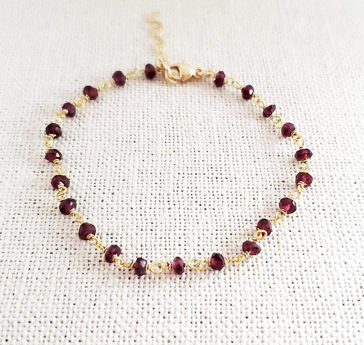 Garnet Gemstone 14k Gold Filled Bracelet