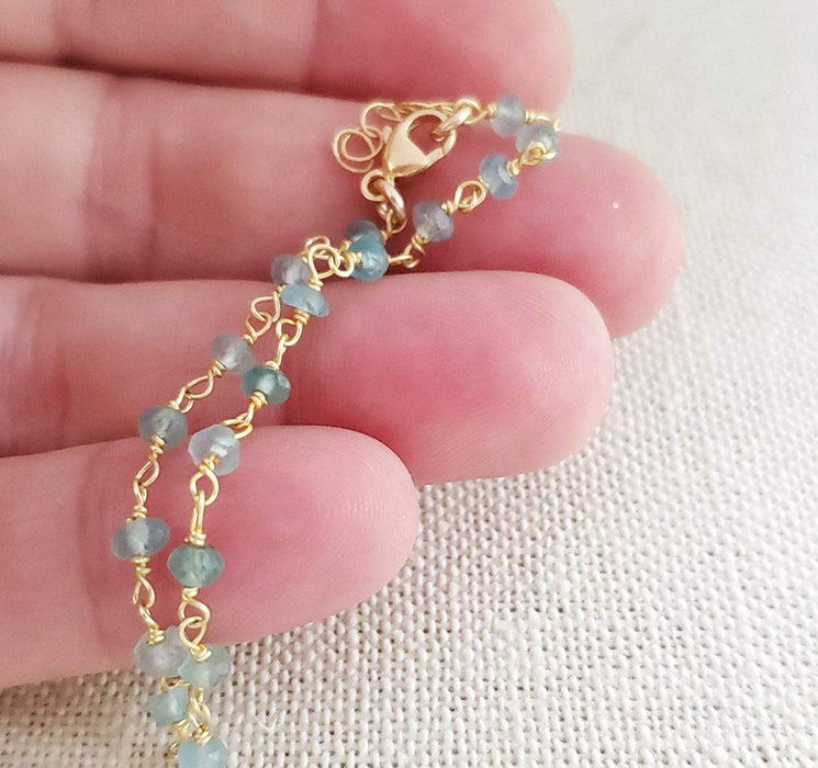 Blue Apatite Gemstone 14k Gold Filled Bracelet