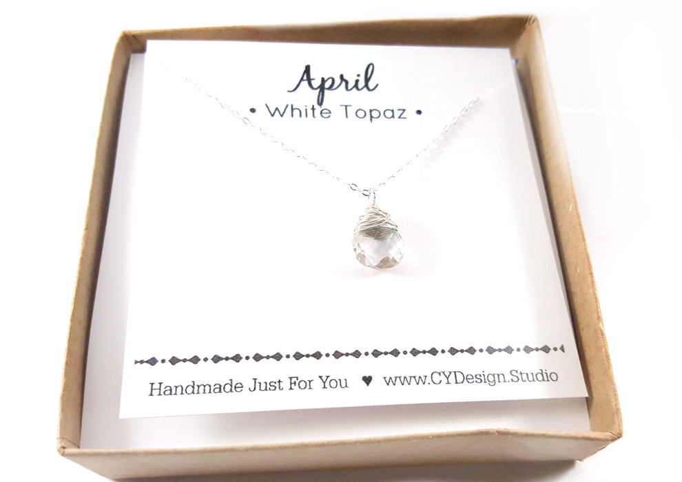 White Topaz - April Birthstone - Sterling Silver Necklace