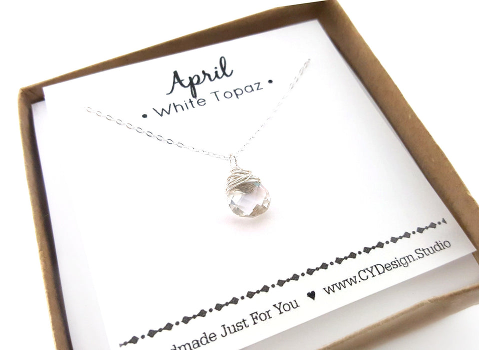 White Topaz - April Birthstone - Sterling Silver Necklace