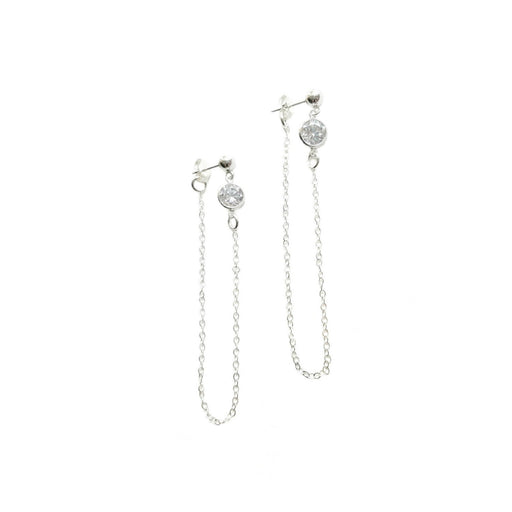 Sterling silver chain loop earrings with CZ diamonds