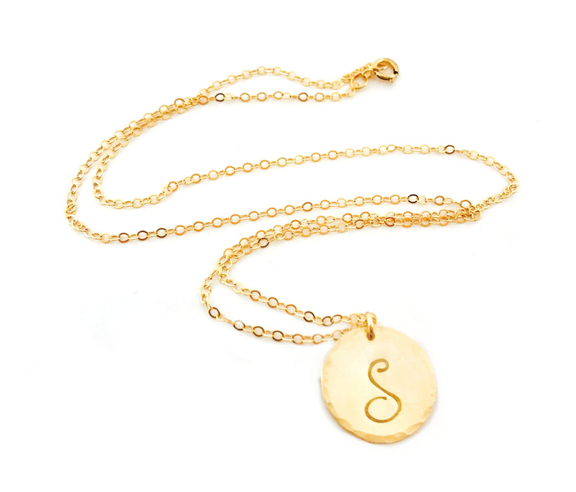 Hammered Gold Filled Disc Personalized Initial Necklace