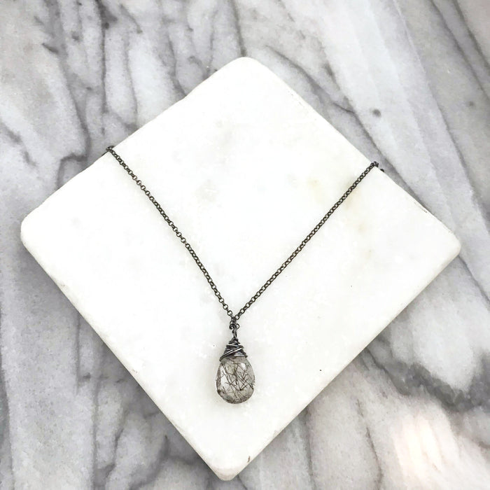 Rutiliated Quartz - Wired Wrapped - Oxidized Sterling Silver - Friendship Necklace - Gift for Her