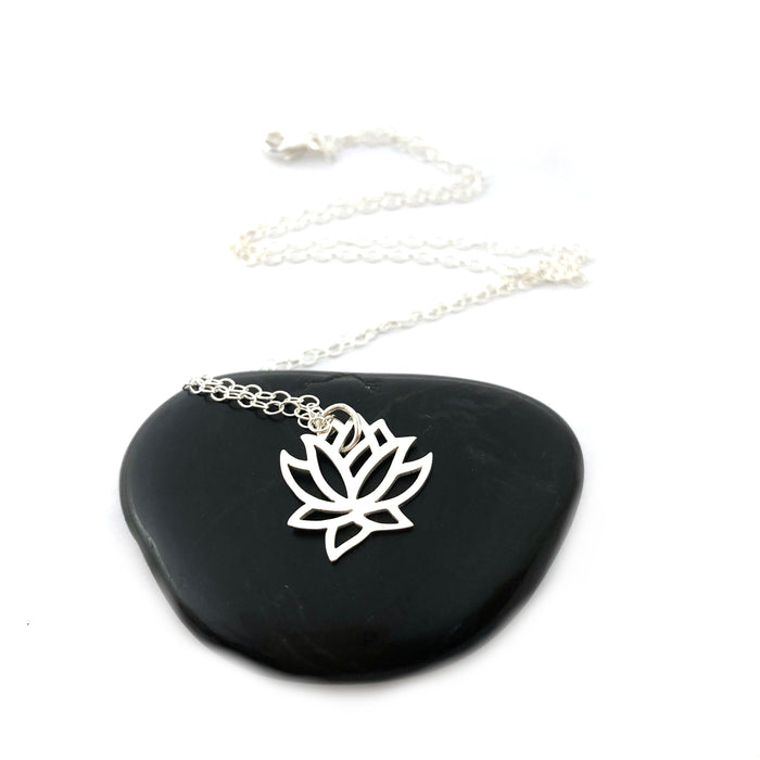 Lotus Flower Charm Necklace - Sterling Silver Jewelry